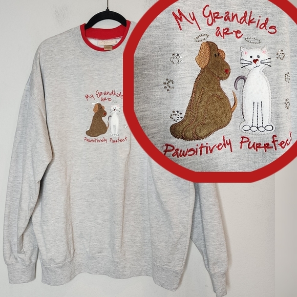 "My Grandkids are Pawsitively Purrfect" embroidered grey sweatshirt. Size 2X - Picture 1 of 14